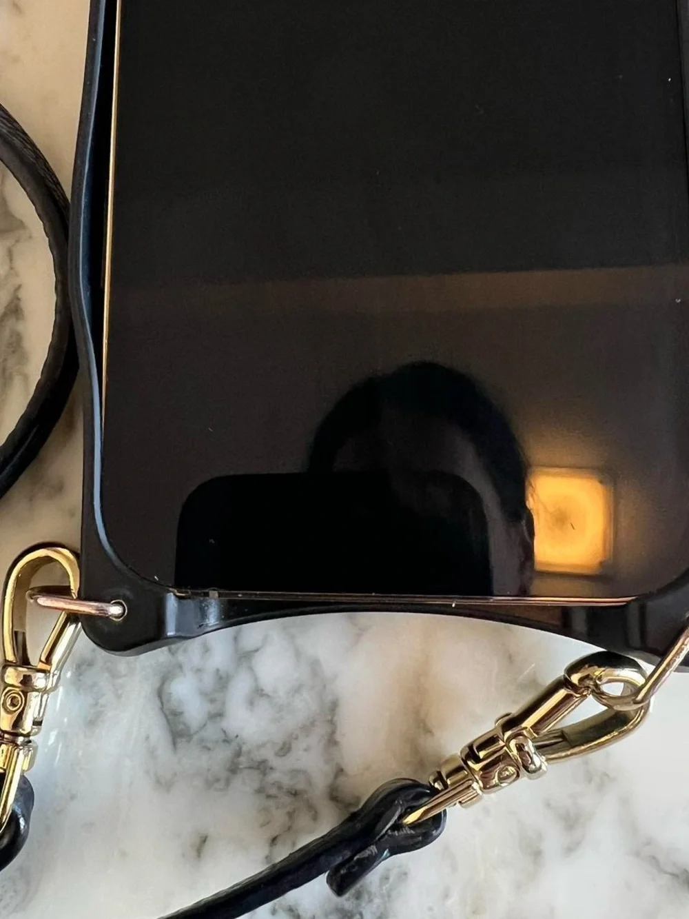 Bandolier Black Leather Crossbody Phone Case with Strap